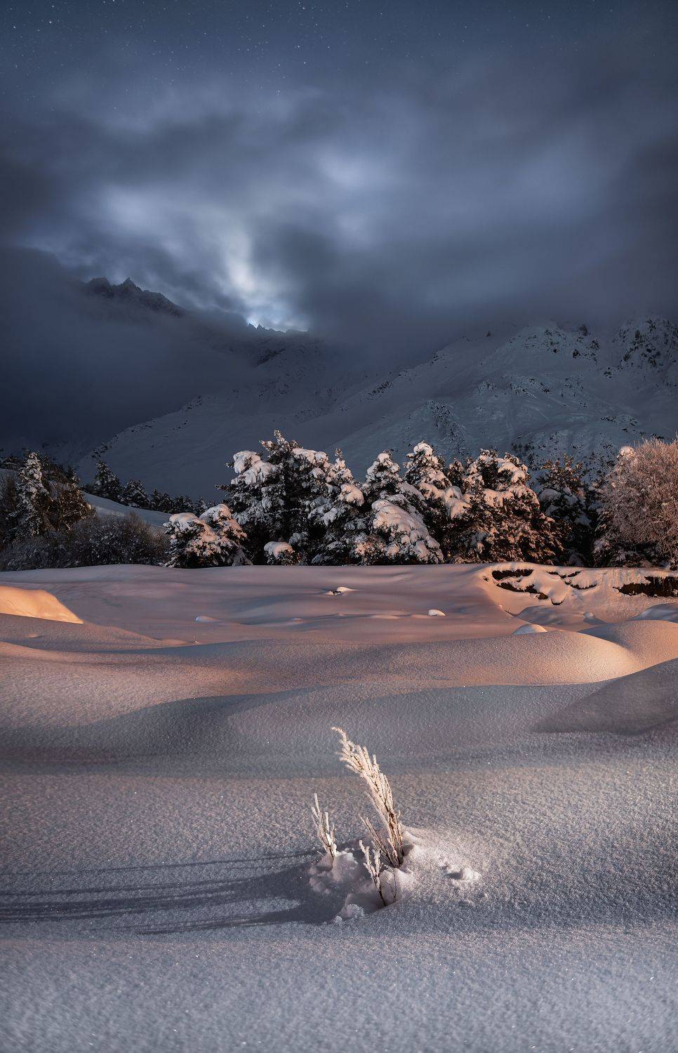 Georgia, landscape, outdoor, nature, night, mountains, snow, winter, Helen Vasilieva