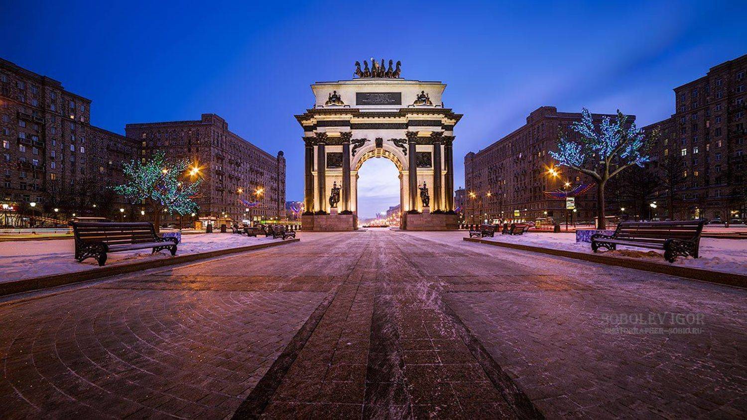 зима, москва, триумфальная арка, триумфальные ворота, Соболев Игорь