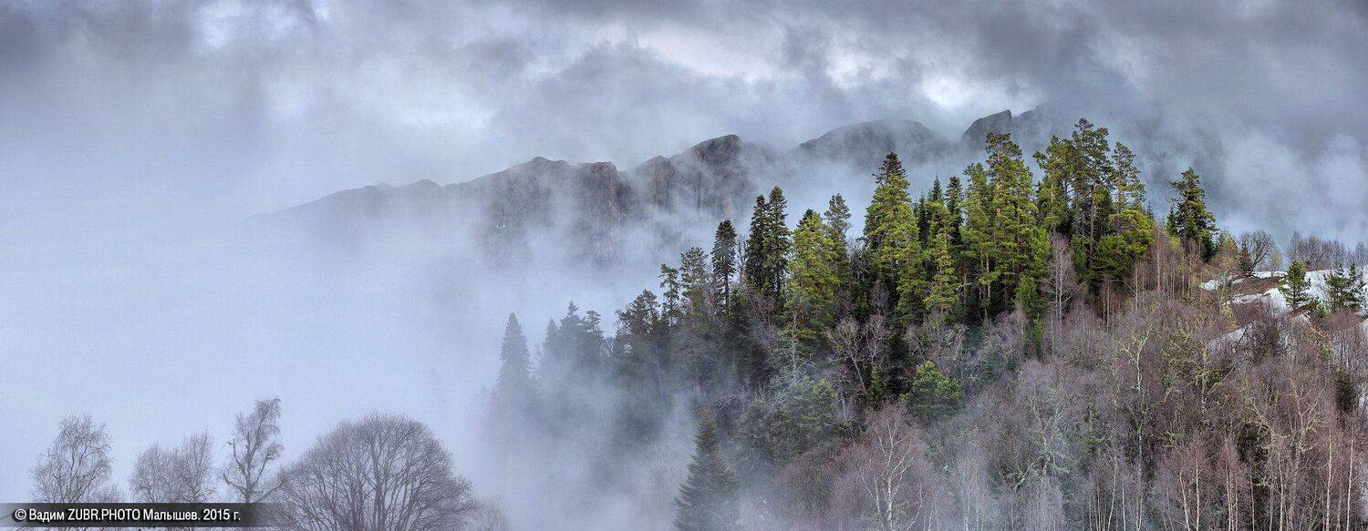 Горы, Адыгея, Тхач, Лес, Облака, панорама, zubrphoto, Вадим ZUBR Малышев