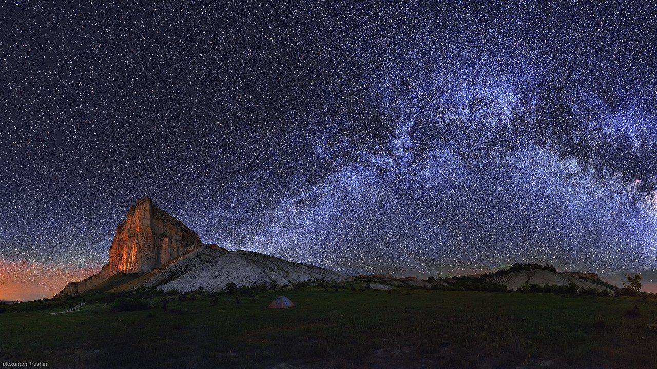 Белая скала, Крым, Млечный путь, Ночной пейзаж, Панорама, Пейзаж, Александр Трашин