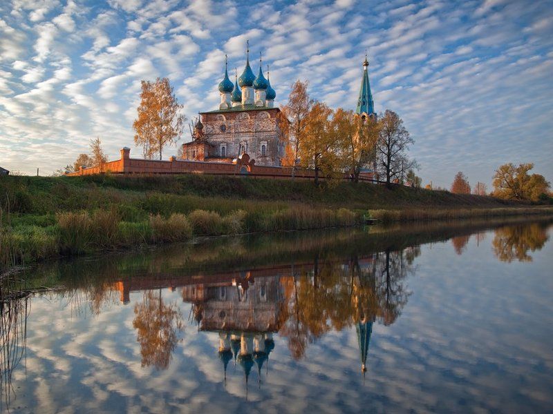 дунилово, зеркало, монастырь, отражение, теза, храм, церковь Волнистый занавес фото превью