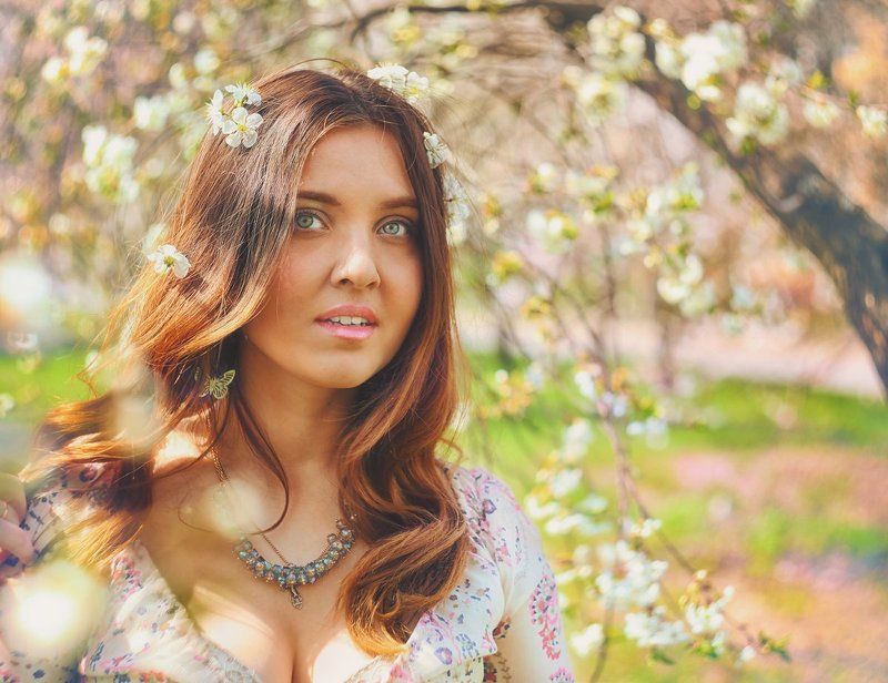 девушка май музыка цветы ноты флейта волосы солнце Весенняя музыка II фото превью