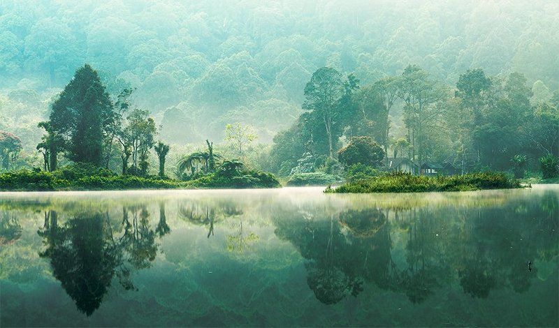 Lake, Landscape, Morning, Reflection Situ Gunung фото превью