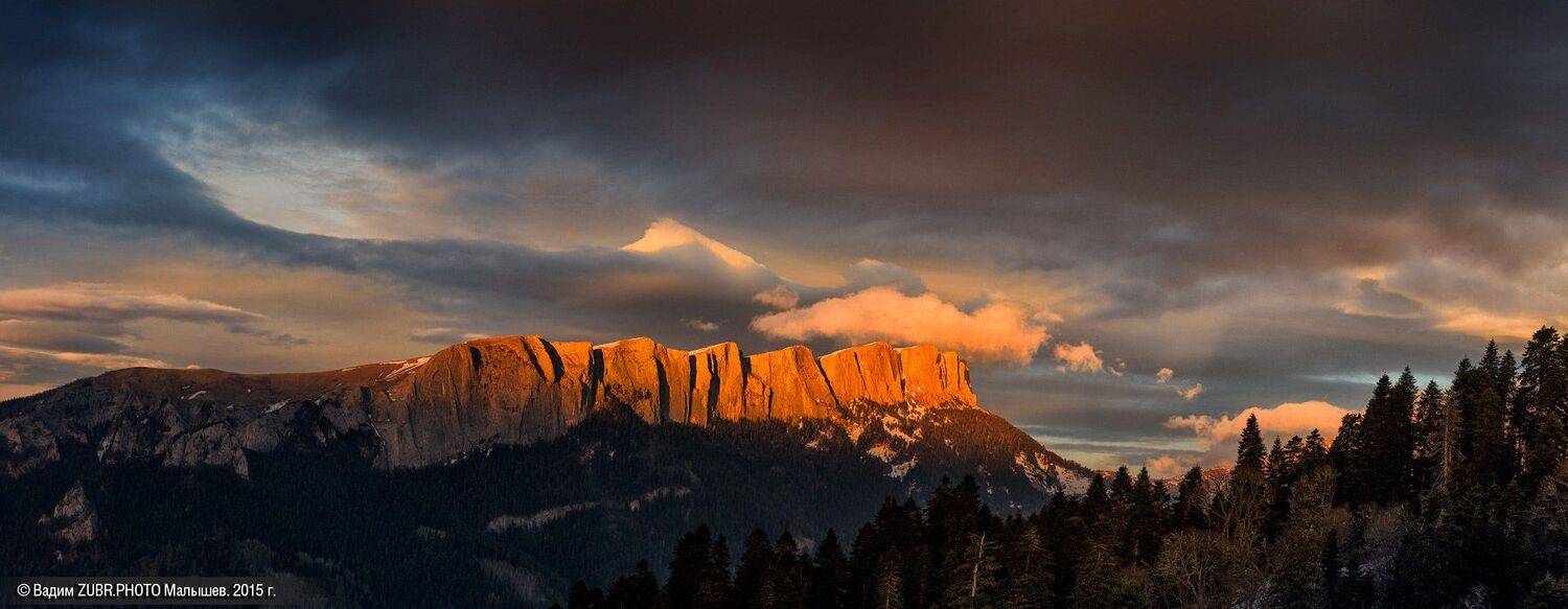 Адыгея, Тхач, Панорама, Горы, Кавказ, Закат, zubrphoto, Вадим ZUBR Малышев
