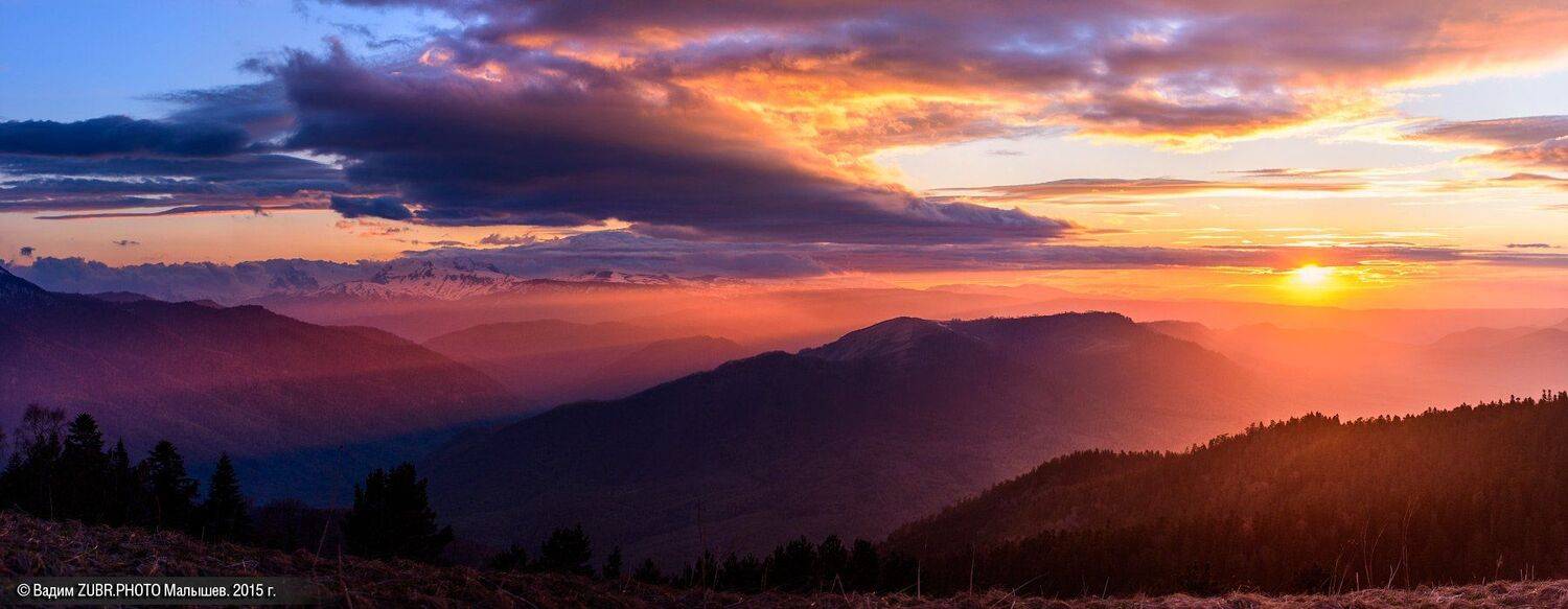 Адыгея, Тхач, Горы, Закат, Лучи, zubrphoto, панорама, Вадим ZUBR Малышев