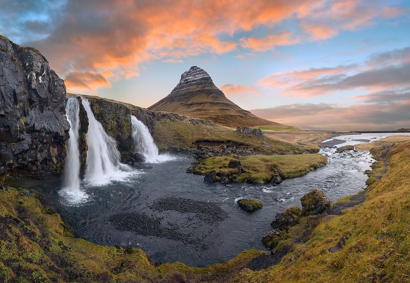 iceland, водопады, исландия, рассвет Kirkjufell фото превью