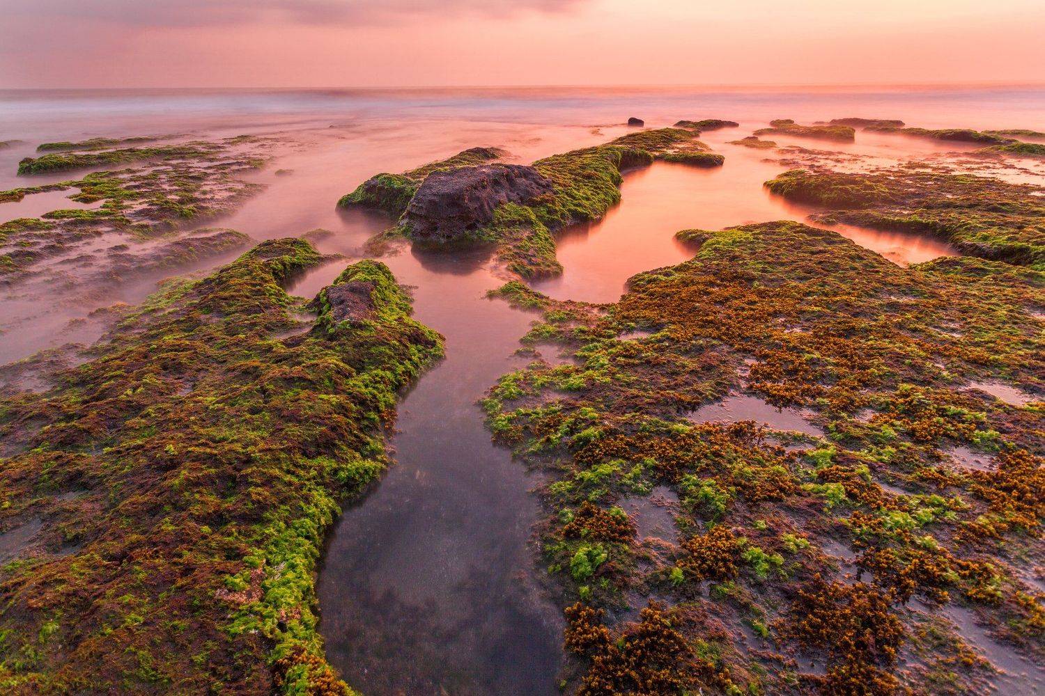 закат, пляж, отлив, небо, большая выдержка, океан, вода, цвета, свет, sunset, beach, Bali, Indonesia, Tanah Lot Temple, temple, low tide, water, ocean, colors, sky, Ольга Паршина
