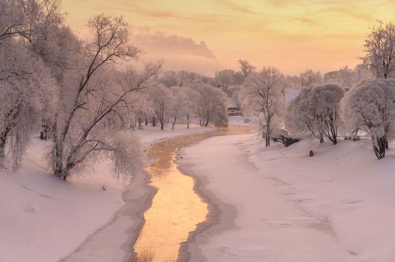 псков, пейзаж, Февральское утро фото превью
