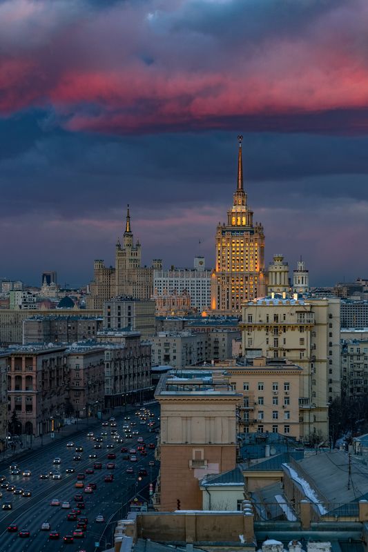 Закат над Кутузовским проспектом фото превью