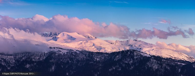 Панорама, вечер, горы, снег, кавказ, zubrphoto Сладкое покрывало. фото превью