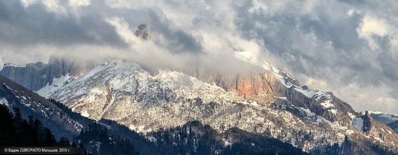 панорама, облака, горы, вечер, закат, снег, zubrphoto В седых облаках. фото превью