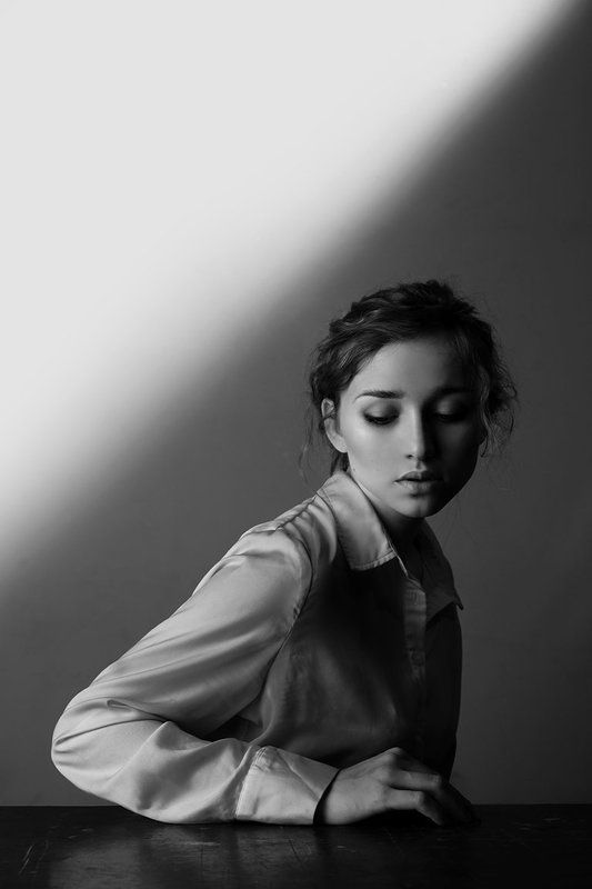 Black & white, Face, Girl, Light, Portrait, Studio, Лицо, Свет, Студия, Черно-белое I N N E R фото превью