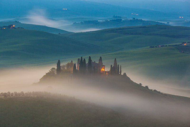 Italy, Toscana, Tuscany, Италия, Тоскана, Туман, Утро Утро на ферме. фото превью