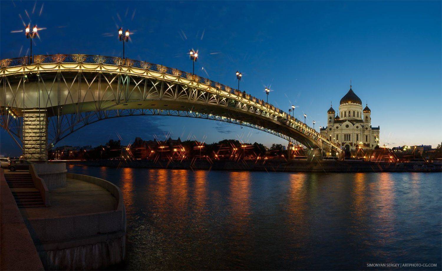 вечер, город, закат, москва, мост, храм, Симонян Сергей