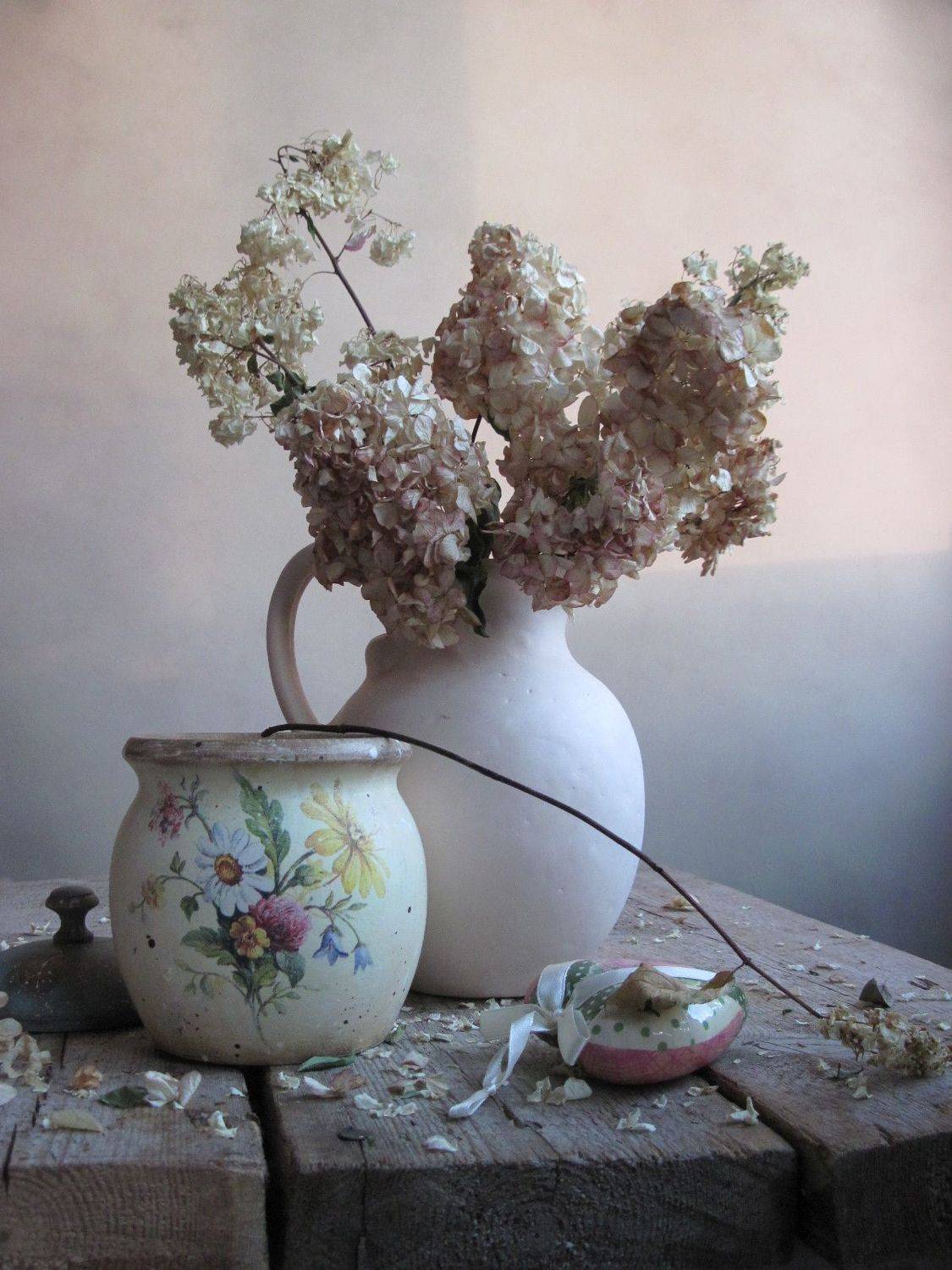 букет, ветки, гортензия, кувшин, крынка, сердечко, Наталия Тихомирова