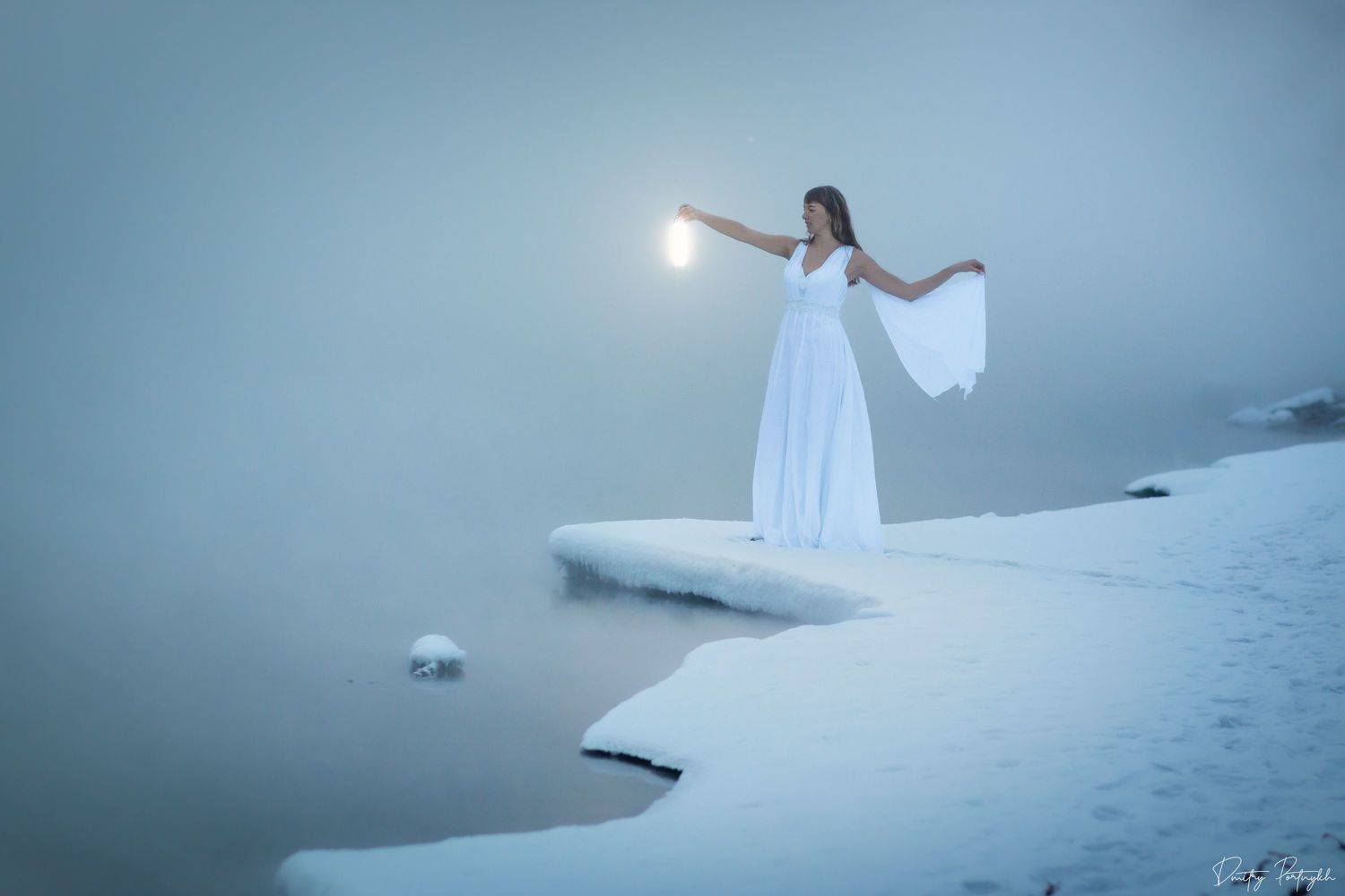 туман, зима, река, мороз, фонарь, портрет, постановочная фотография, платье, девушка, чита, забайкальский край, Портных Дмитрий
