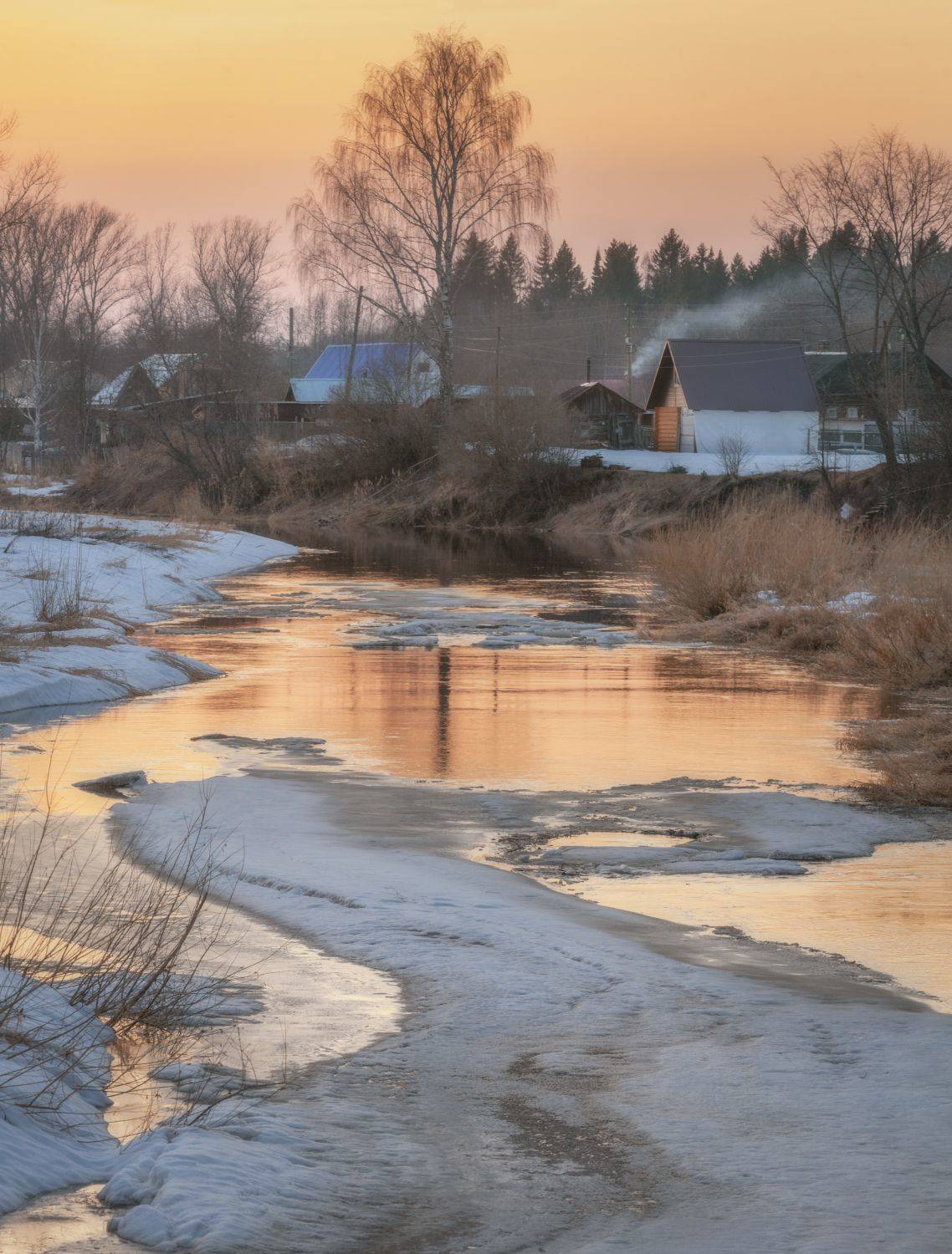 вечер весна апрель река лед снег закат, Сергей Буторин