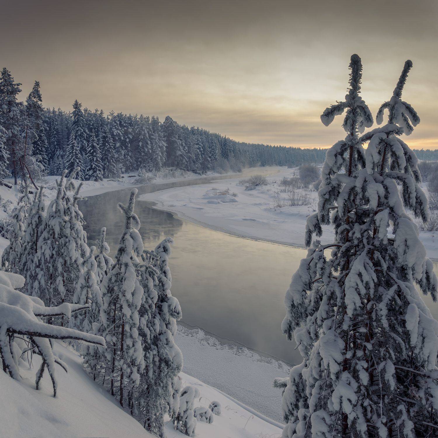 зима закат река, Александр Архипкин