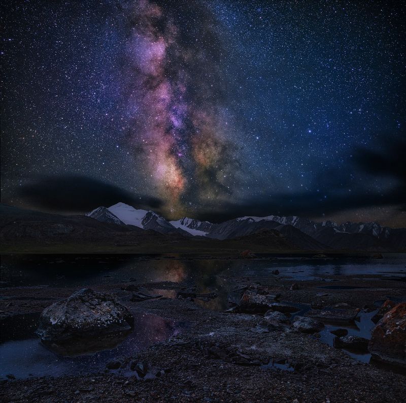горы, киргизия, тянь-шань, арабель, ночное небо, ночь, млечный путь Летняя ночь на плато Арабель фото превью