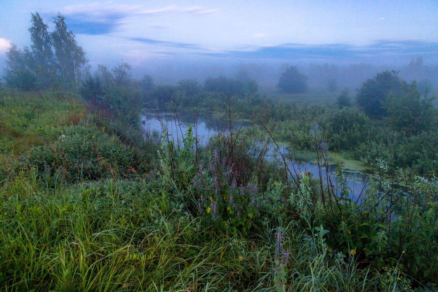 вечер, туман, река, простор, пейзаж, Юрий Морозов