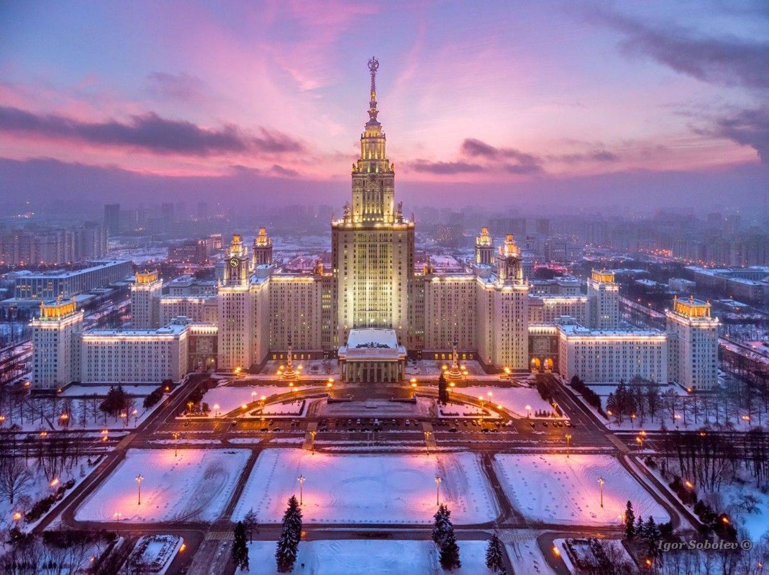 москва, мгу, закат, зима, аэросъемка, Игорь Соболев