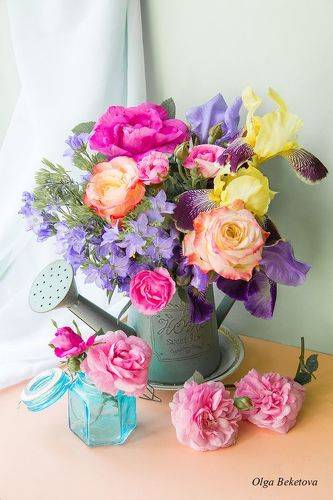 Розы в лейке