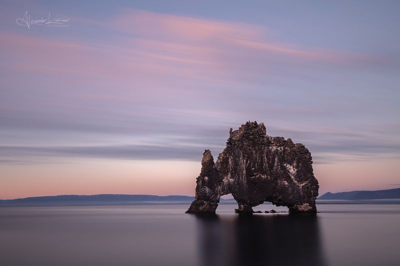 исландия,скала-носорог,пейзаж,вечер,закат, Носорог на водопое... фото превью