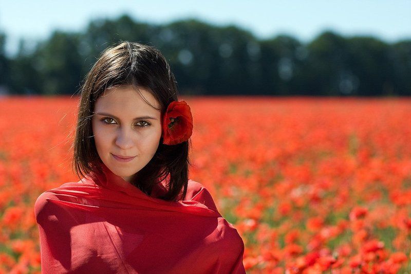 портрет, маки, природа ***** фото превью