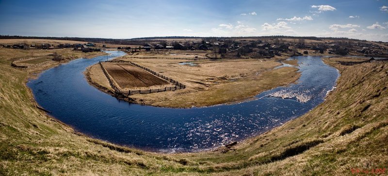 вологодская, обл., вид, на, деревню, овсянниково, и, реку, кептур, пейзаж Вид на деревню Овсянниково и реку Кептур фото превью