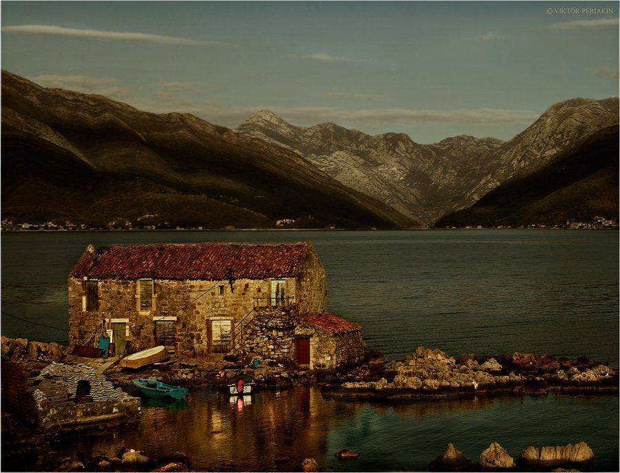 черногория, залив, лодки, бухта, горы, Виктор Перякин