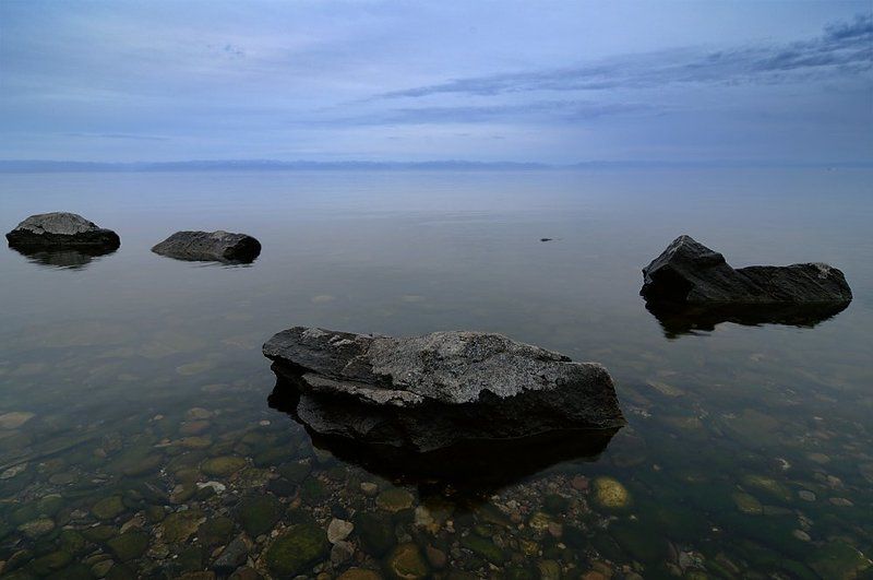 байкал, байкальский музей, штиль, сумерки, камни, прозрачное зеркало, 2009 *** фото превью