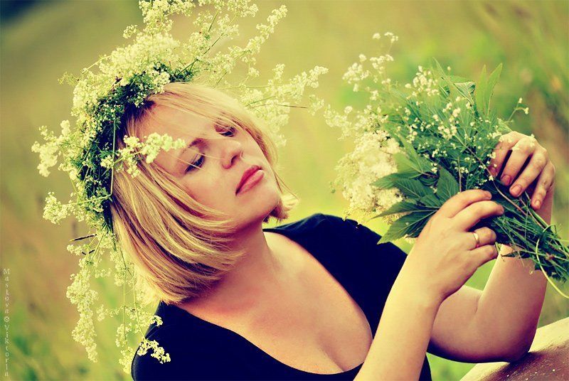 девушка, лето, букет, цветы Летний букет фото превью