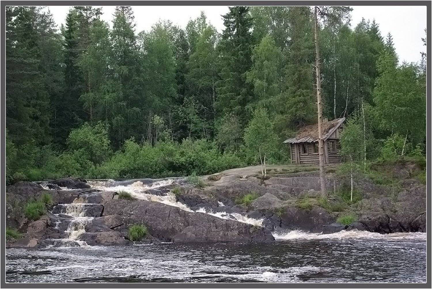 река, пороги, лес, дом, Солодухин Виктор