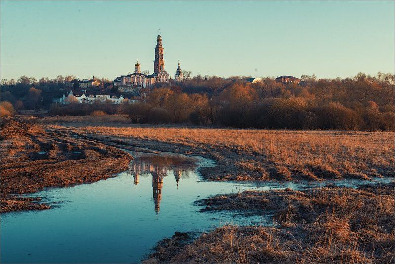 россия, рязанская область, пощупово, весна, пейзаж, природа, монастырь, отражение  фото превью