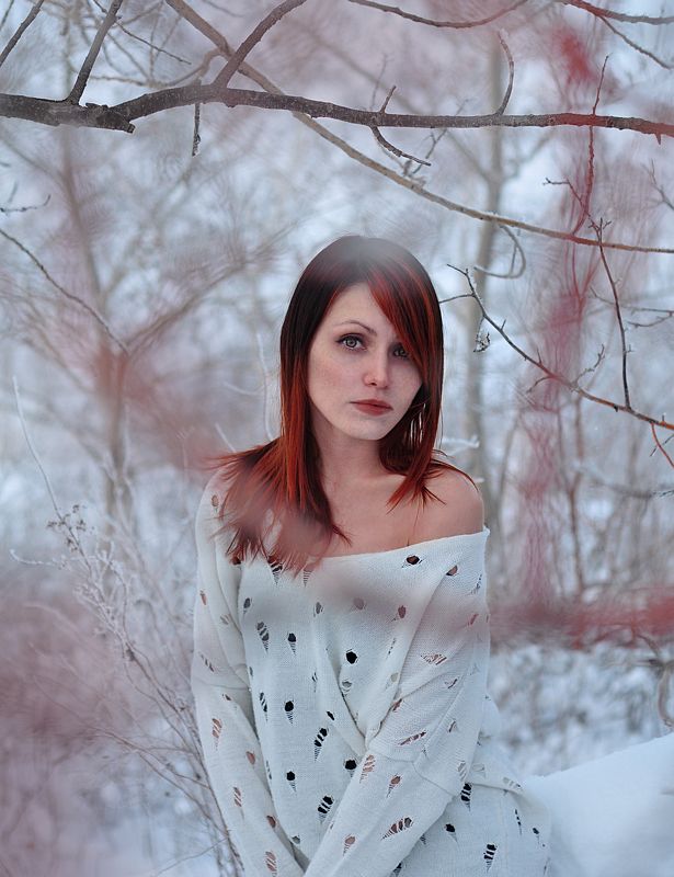 Girl, Redhair, Snow, White, Winter zo фото превью