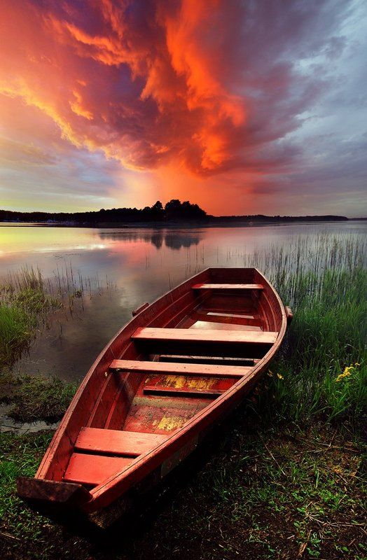 boat, clouds, colors, water, lake * фото превью