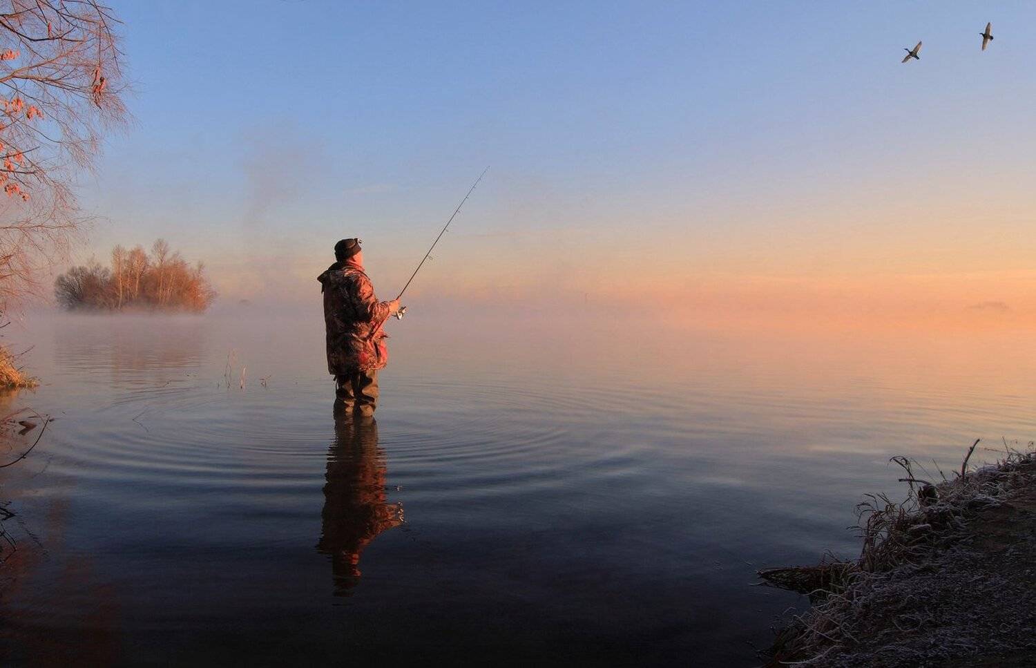 Осень, Полёт, Рыбак, Туман, Утки, Утро, Виктор Климкин