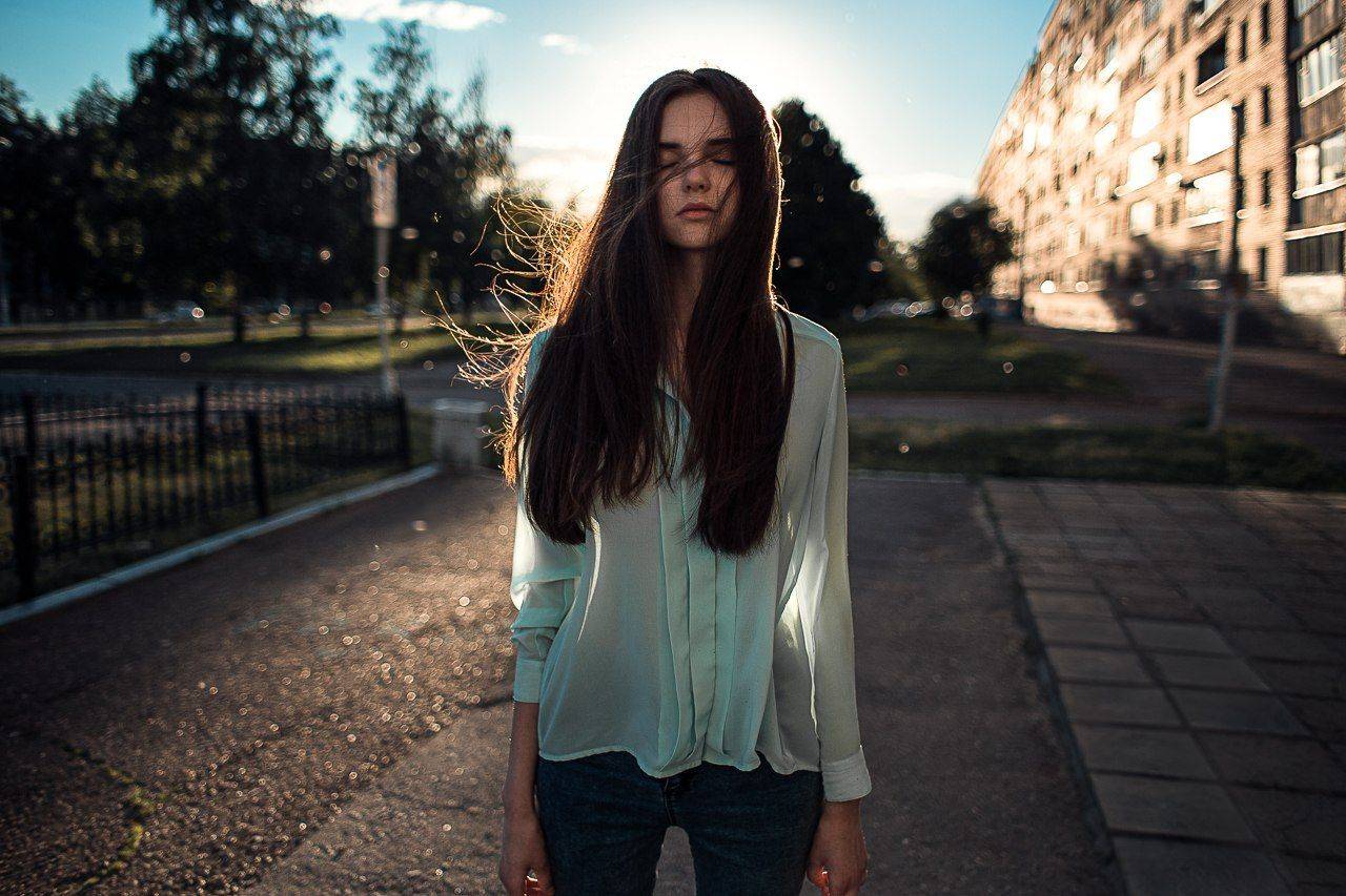 девушка, город, закат, небо, пух, sunset, sun, girl, Блохин Антон