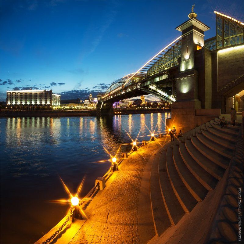 Богдана, Вечер, Город, Закат, Москва, Мост, Подсветка, Хмельницкого  фото превью