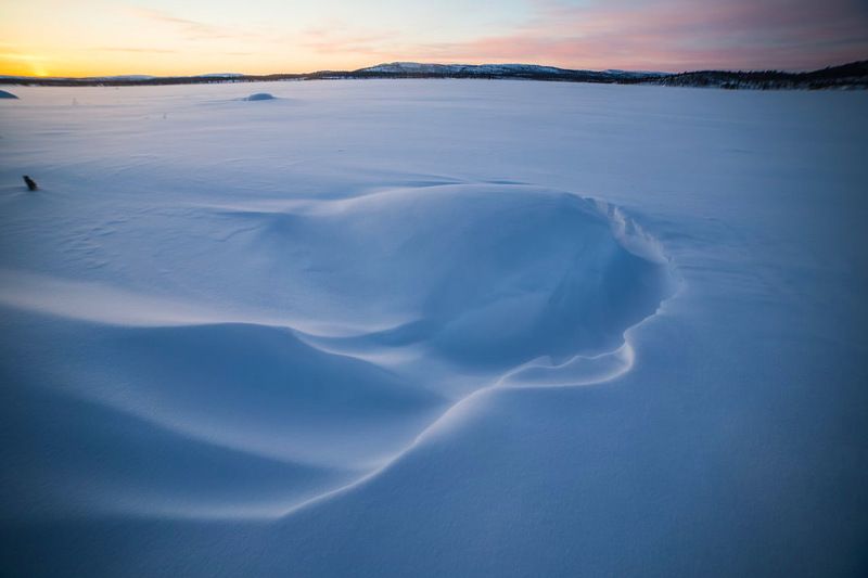 снег, узоры, мороз, закат, озеро Снежные узоры фото превью