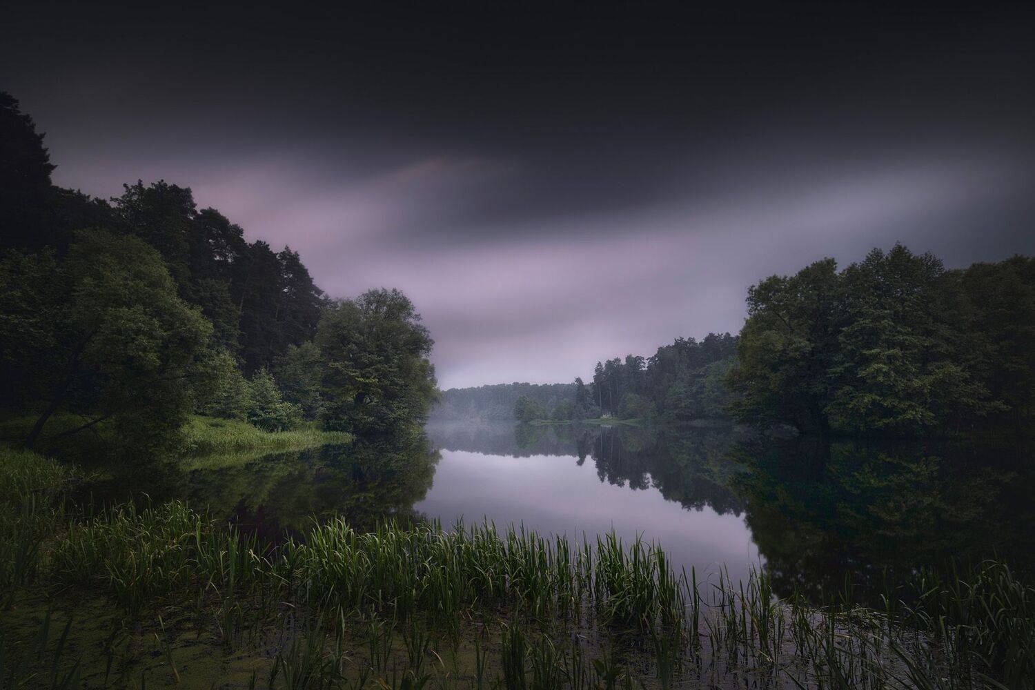 лес,  озеро,  отражения, туман, Валерий Вождаев