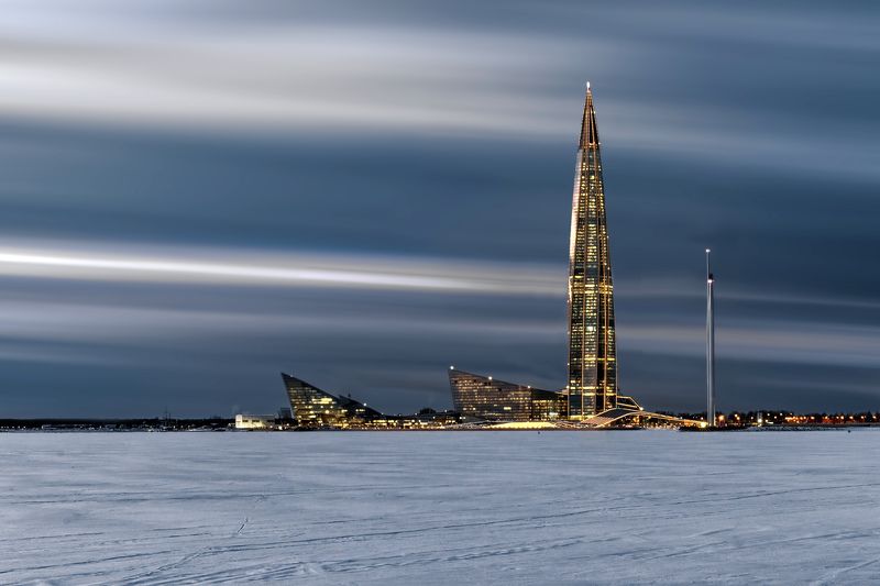 город архитектура вечер зима залив башня Башня на заливе фото превью