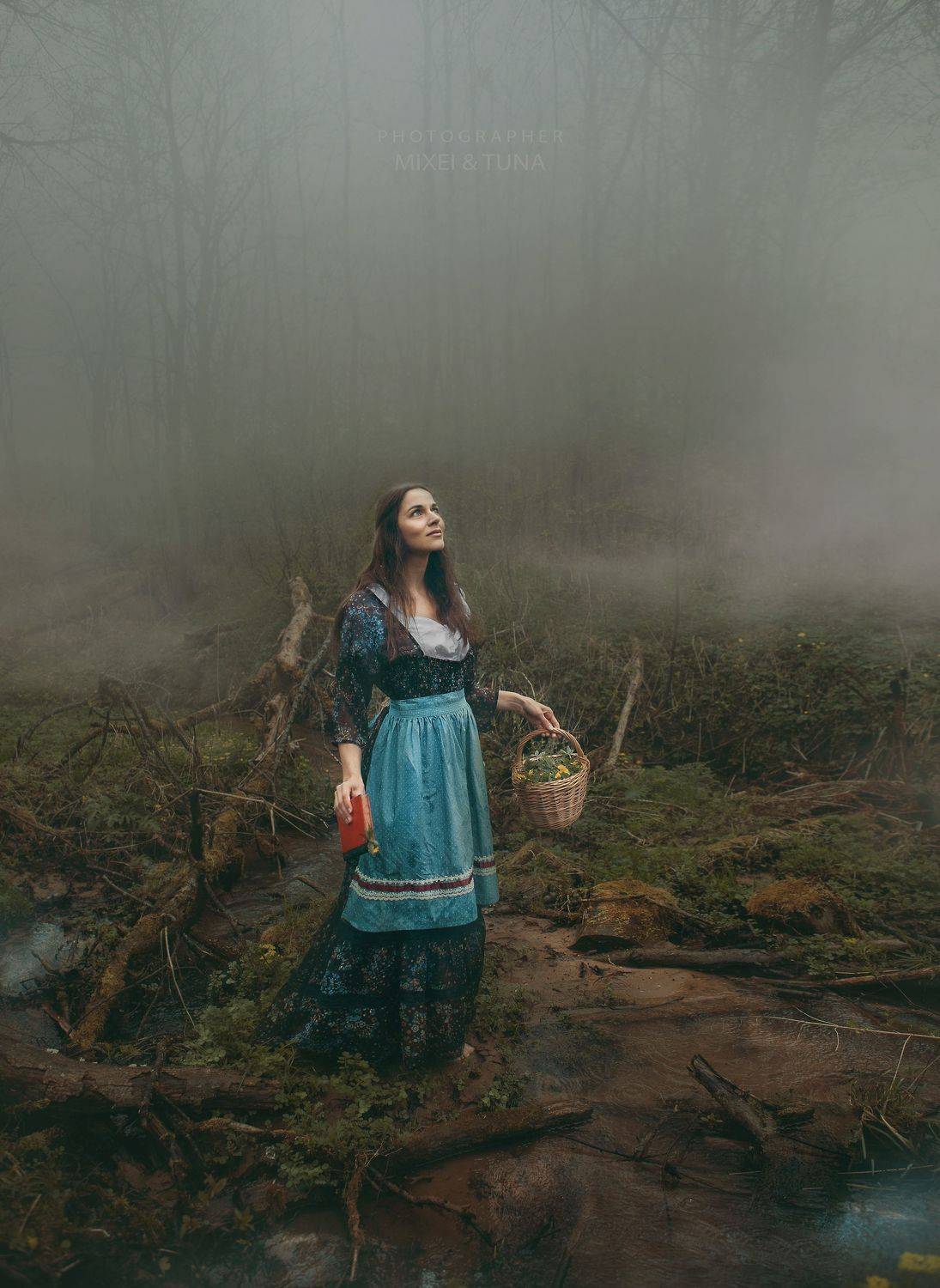 женщина  природа красота любовь  лес снег лукошко платок  ручеёк фотография сказка лето ручеёк, Татьяна Шепелева