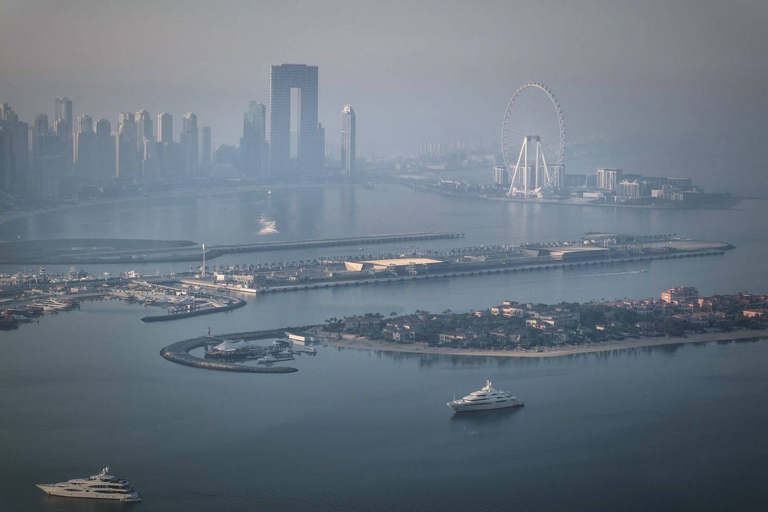 dubai, sunrise, sun, down, theviewpalm, city, marina, palm, skyscrapers, buildings, night, illumination, lights, water, reflection, landscape, cityscape, scenery, travel, outdoors, uae, arabian, chizh, Чиж Андрей