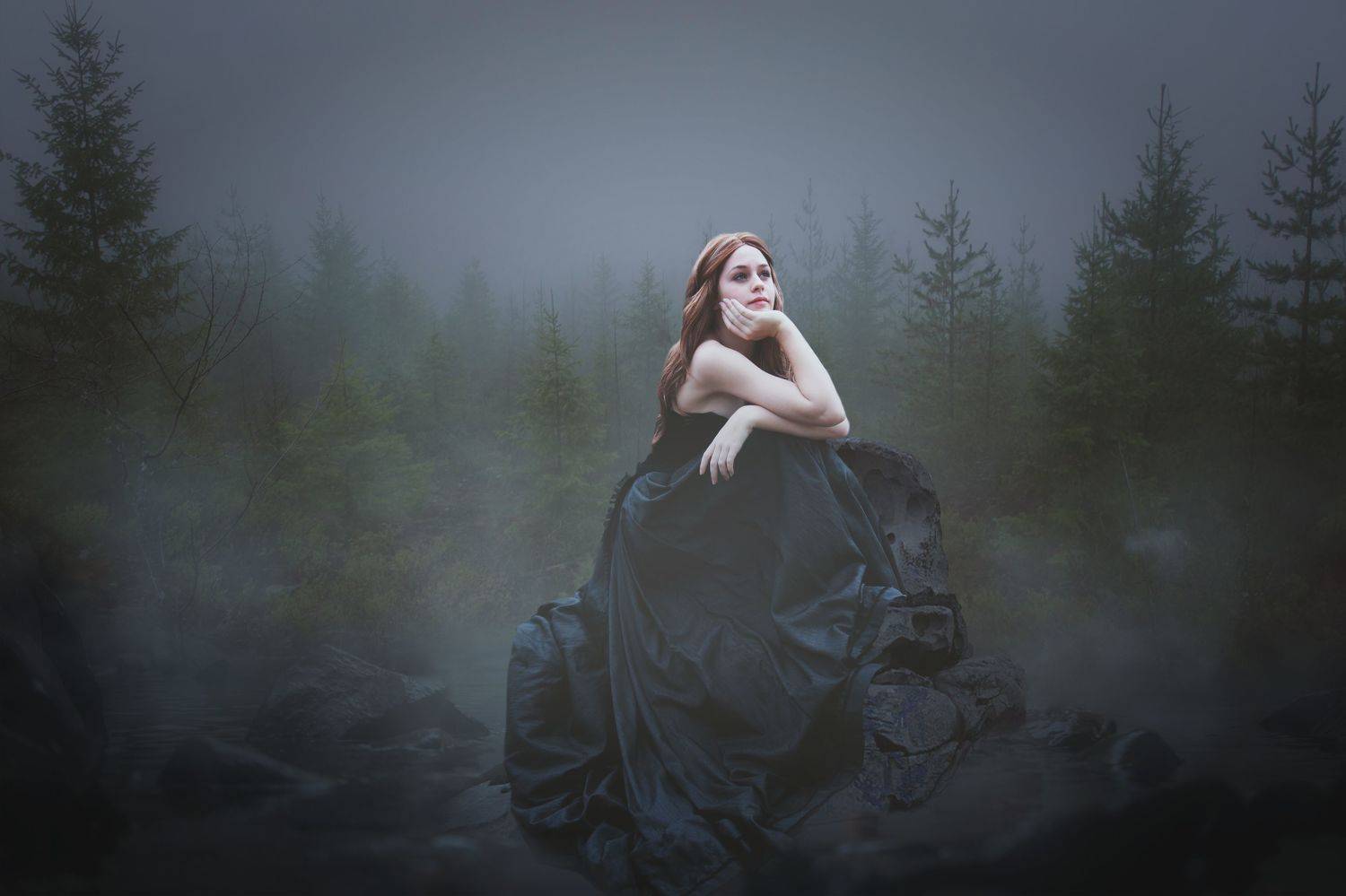 девушка, лес, река, Sergii Vidov