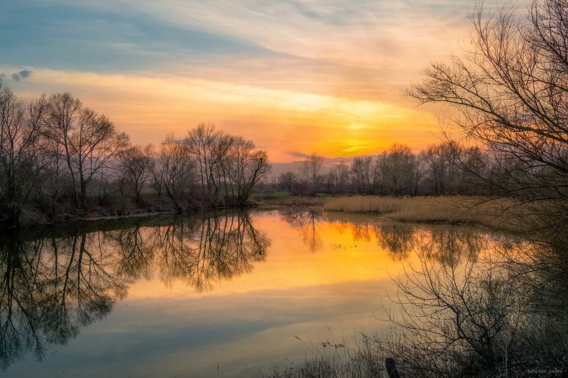 вечер, закат, озеро, орск, весна Вечер на озере фото превью