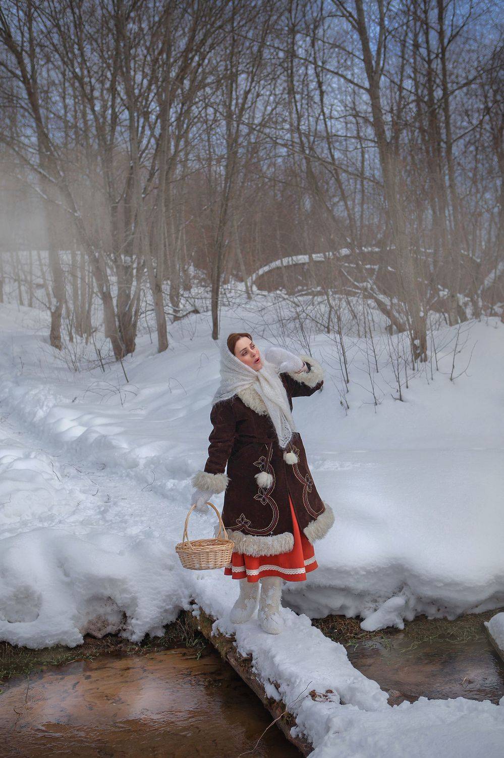 девушка, зима, весна, природа, снег, вода, красота, любовь, валенки, корзинка, фотограф, искусство, Татьяна Шепелева