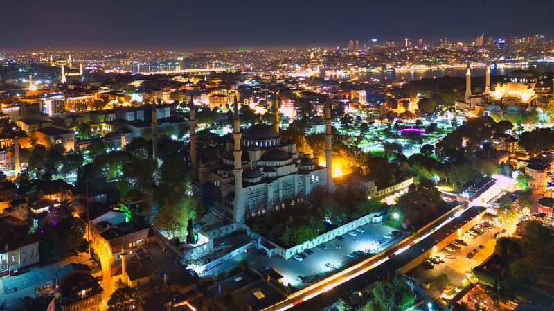 голубая мечеть, ночь, стамбул, город Голубая мечеть фото превью