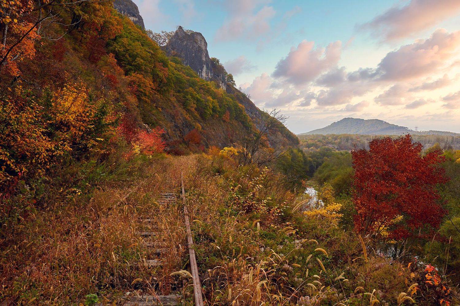 приморье, вечер, скала, горы, ж-д, осень, Евгений Паршуков