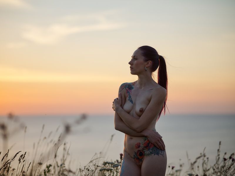 summer, sunset, sea, girl, portrait, nude Лето фото превью